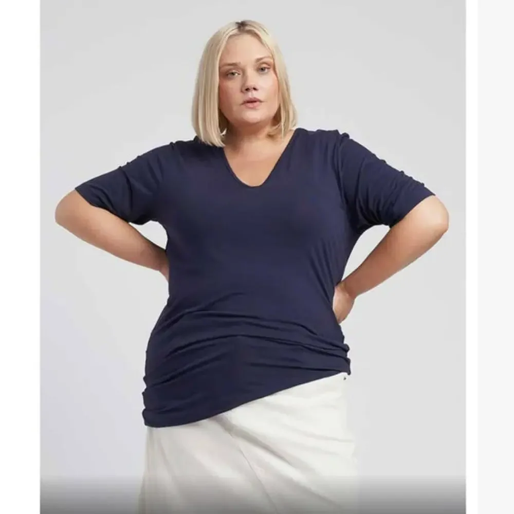 New Universal Standard Genevette jersey navy blue tunic blouse top size S(14) - Picture 7 of 12